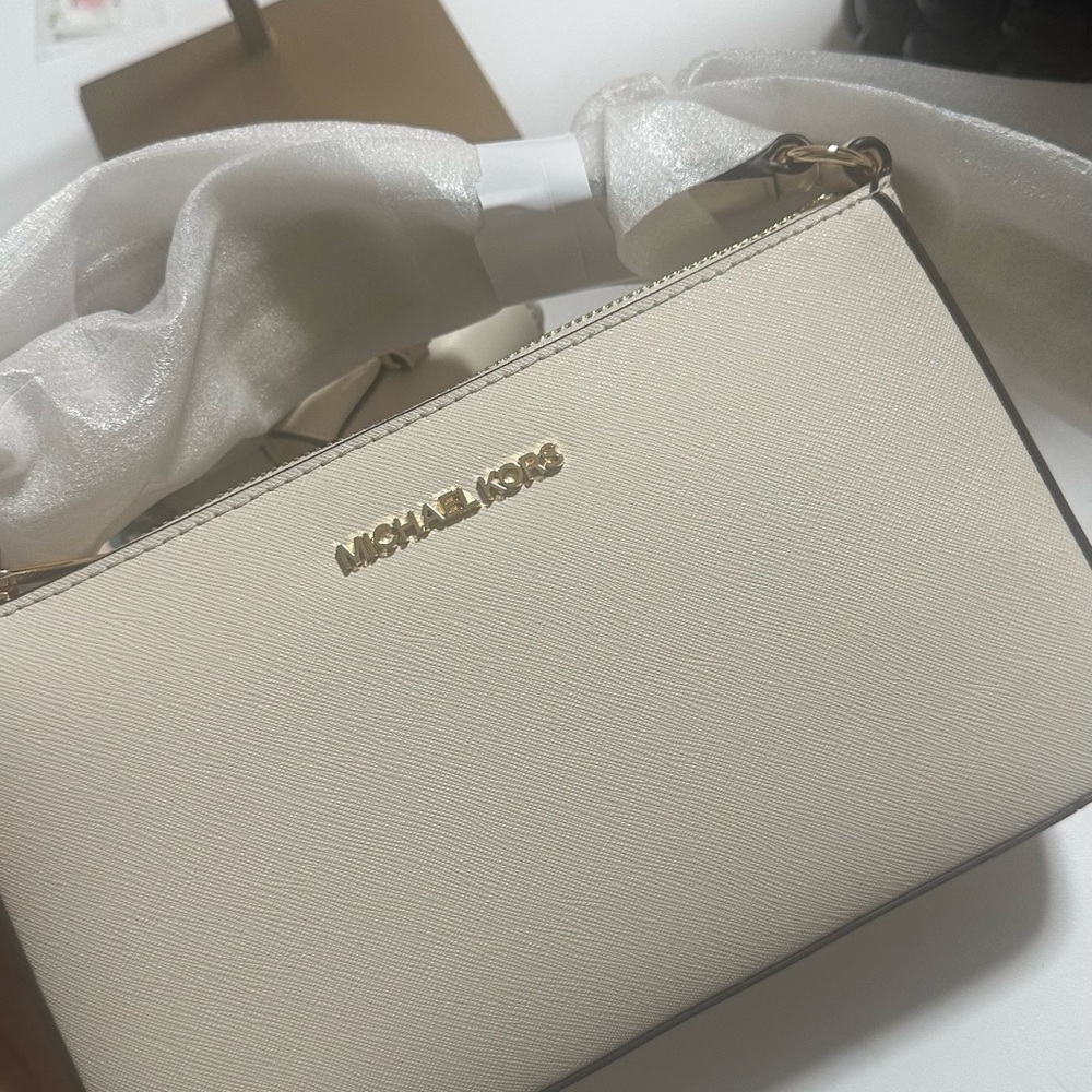 Michael Kors Ivory Saffiano Crossbody Bag with Gold Logo